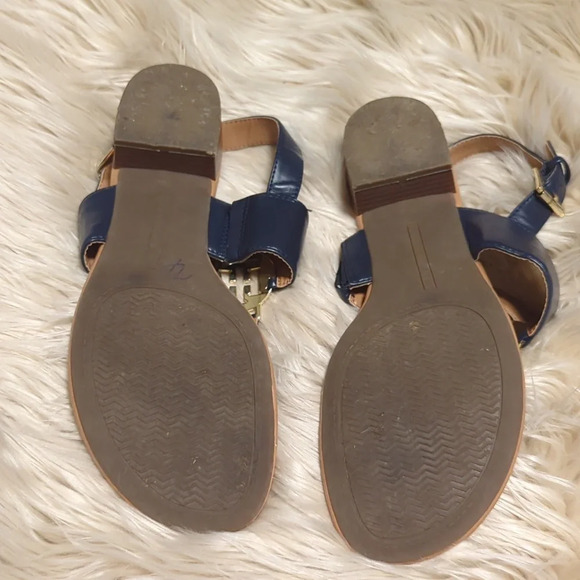 Tommy Hilfiger Leather Gold Logo Navy Nautical Thong Sandal 10M - Picture 3 of 7